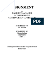 Assignment: Task of Manager According To Contingency Approach