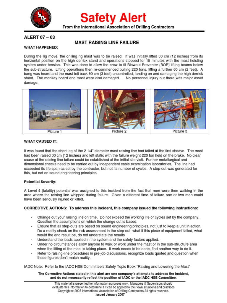 IADC Safety Alert Sa0703 Drilling Rig Accident (General)