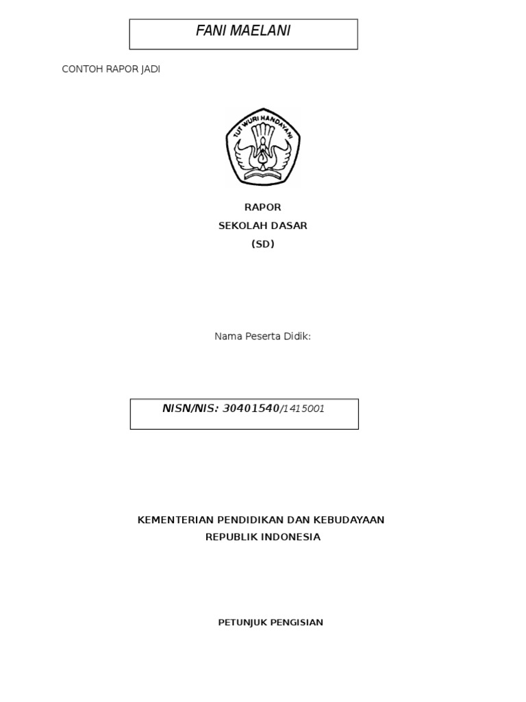 Contoh Rapor Sekolah Dasar SD | PDF