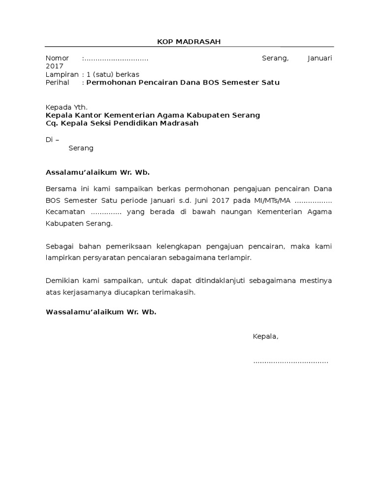 001 Surat Permohonan Pencairan Bos Triwulan 2 Dua