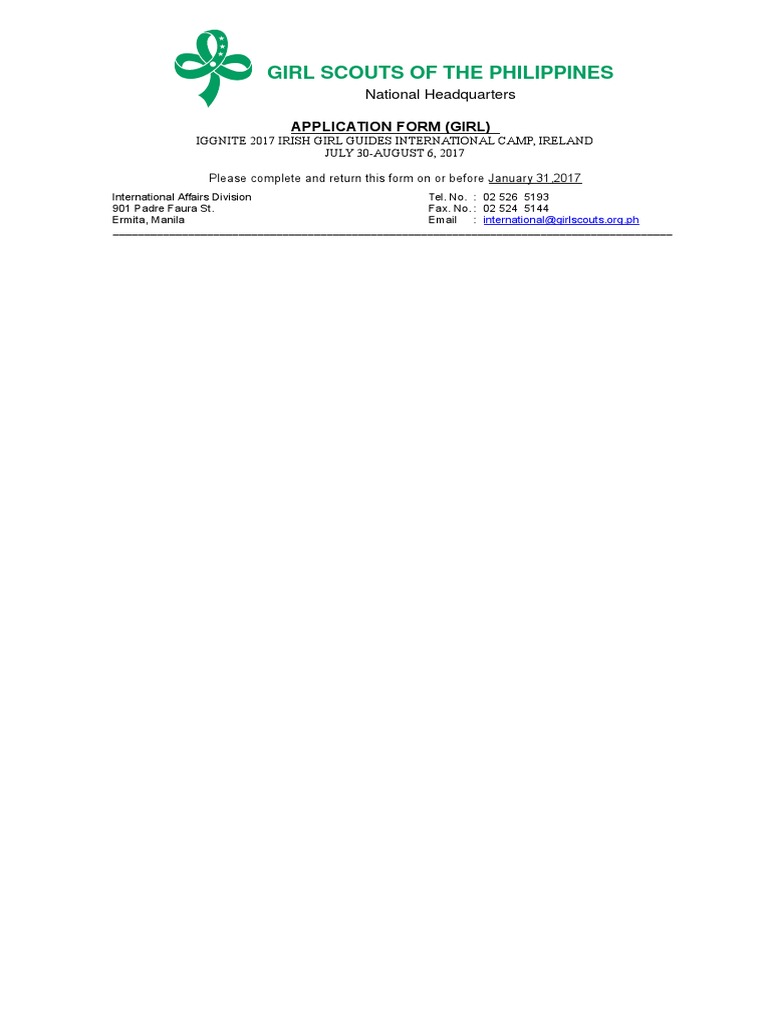 Girl Scouts Application Form for IGGNITE 2017 | PDF