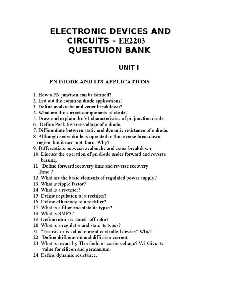 Electronic Devices Question Bank | PDF | Field Effect Transistor ...