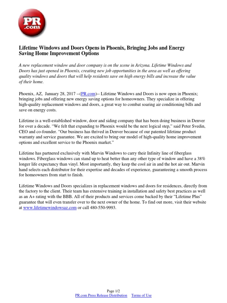 Lifetime Windows And Doors Opens In Phoenix Bringing Jobs And