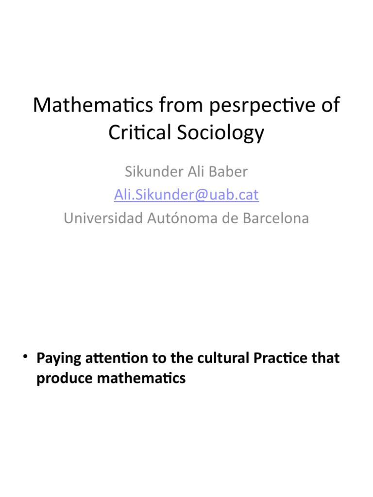 Critical Sociology of Mathematics Education | PDF | Expert | Mathematics