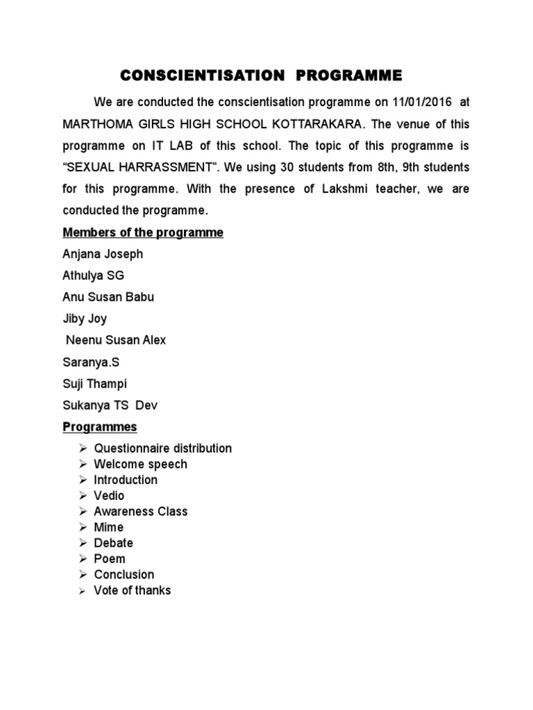 Conscientisation Programme: Members of The Programme | PDF | Social ...