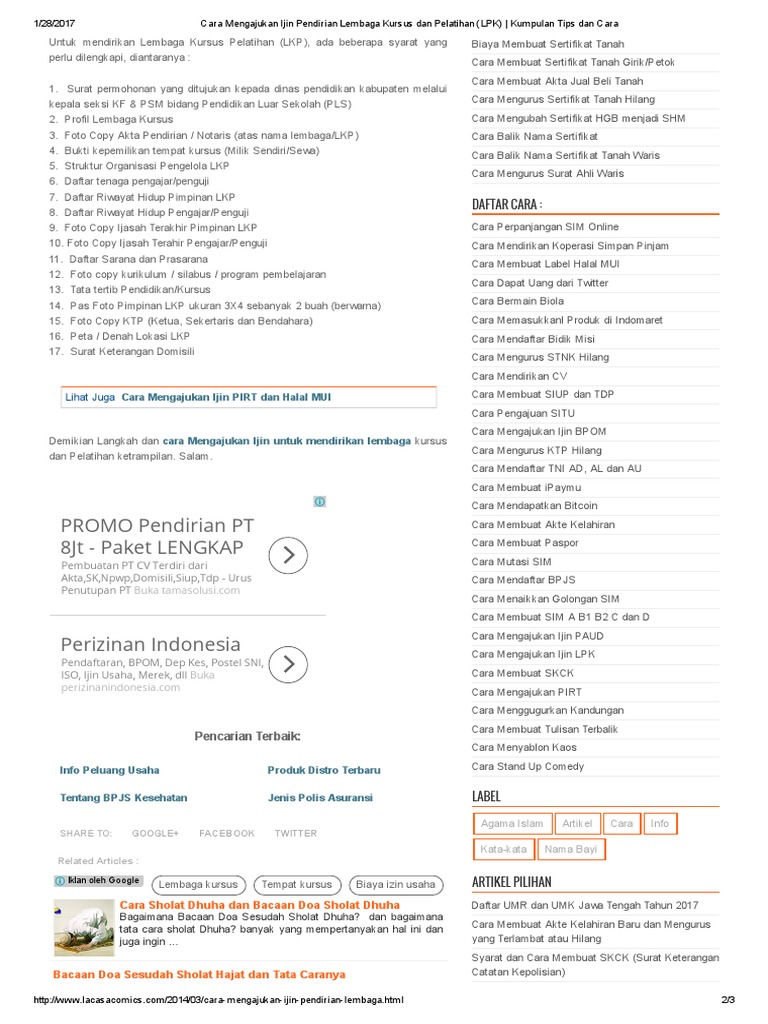 Cara Mengajukan Ijin Pendirian Lembaga Kursus Dan