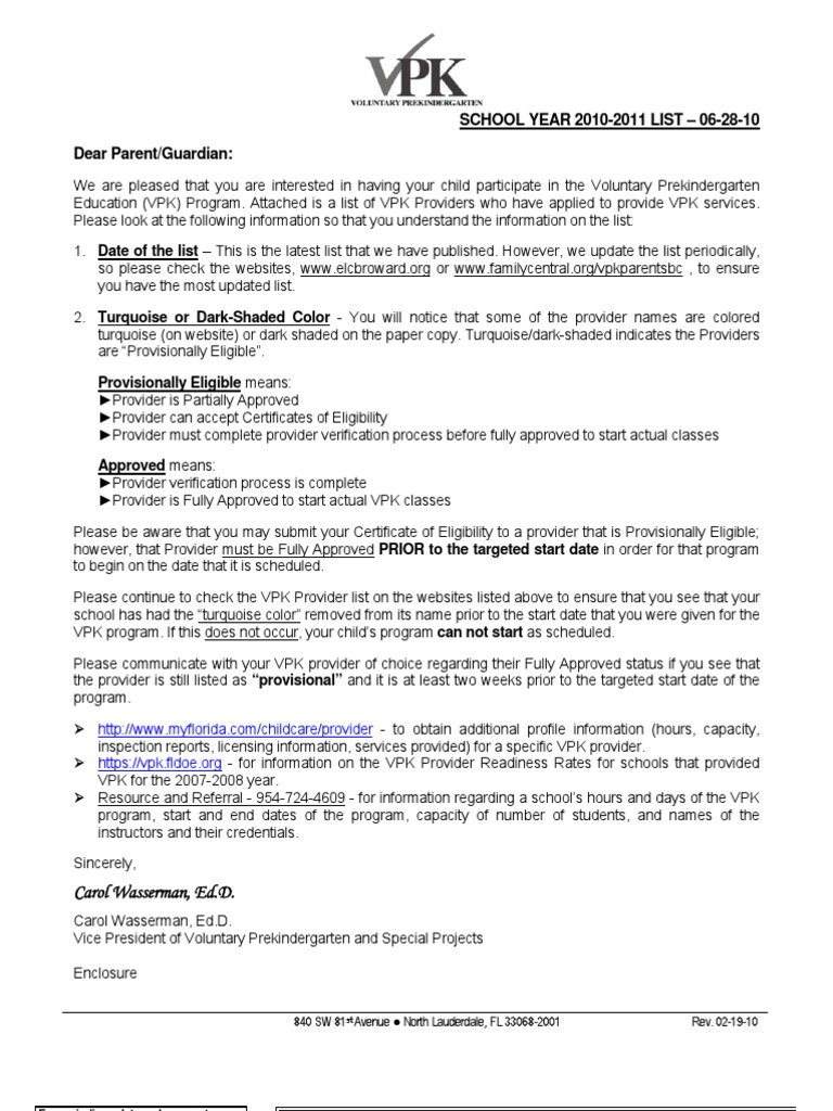 VPK Provider List for Broward County | PDF | Pre Kindergarten ...