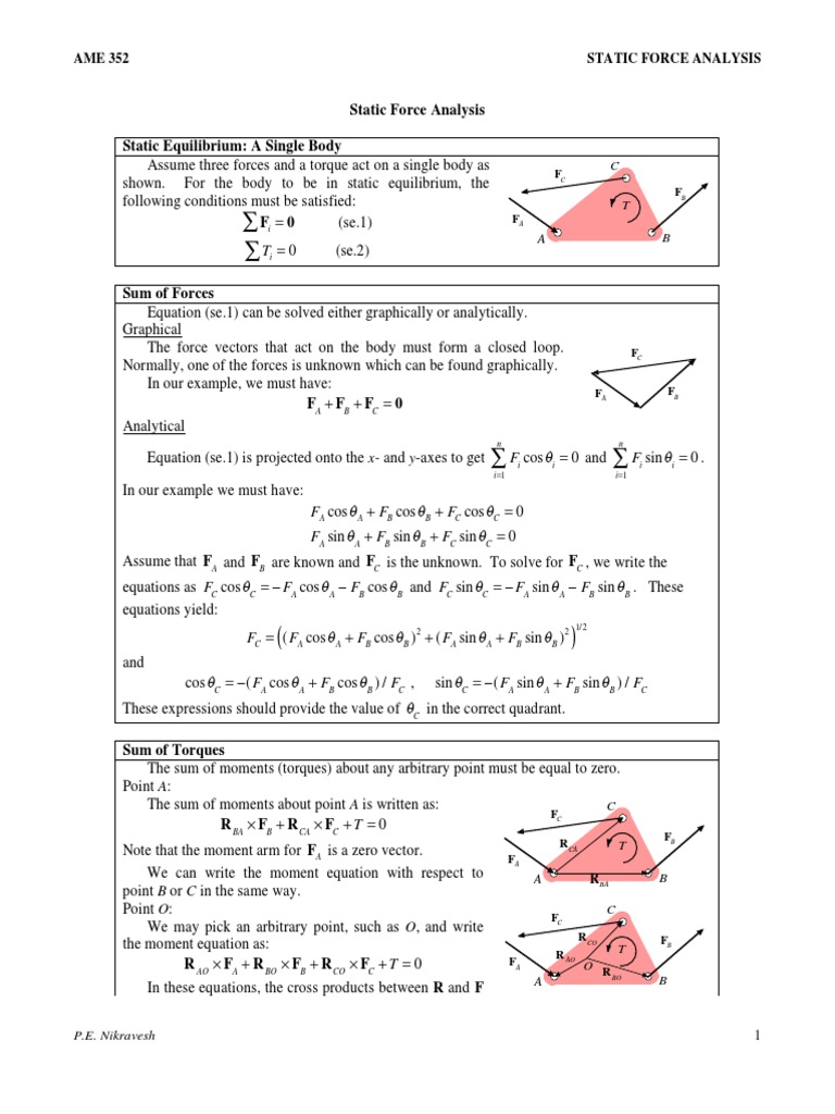 25-Static Force Analysis | PDF | Torque | Force