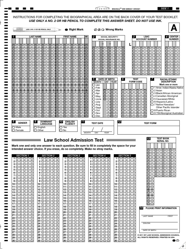 Lsat Bubble Sheet | PDF | Law School Admission Test | Race And ...