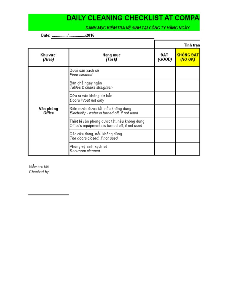 Daily Cleaning Checklist PDF