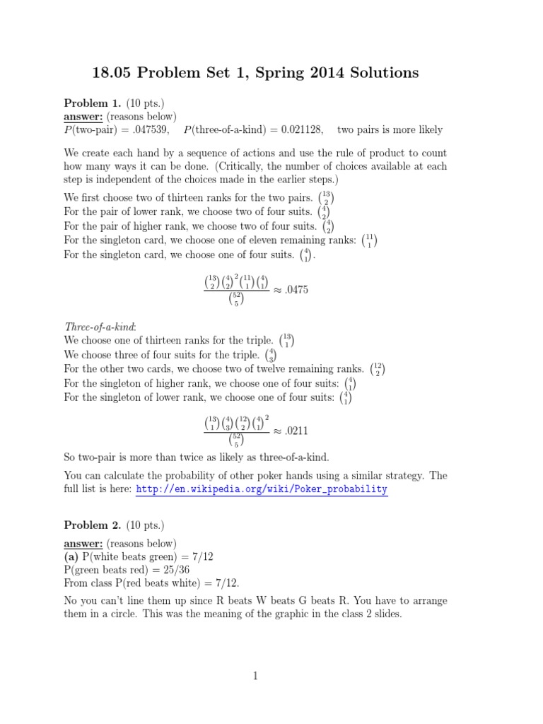 MIT18 05S14 ps1 Solutions PDF | PDF | Dice | Odds
