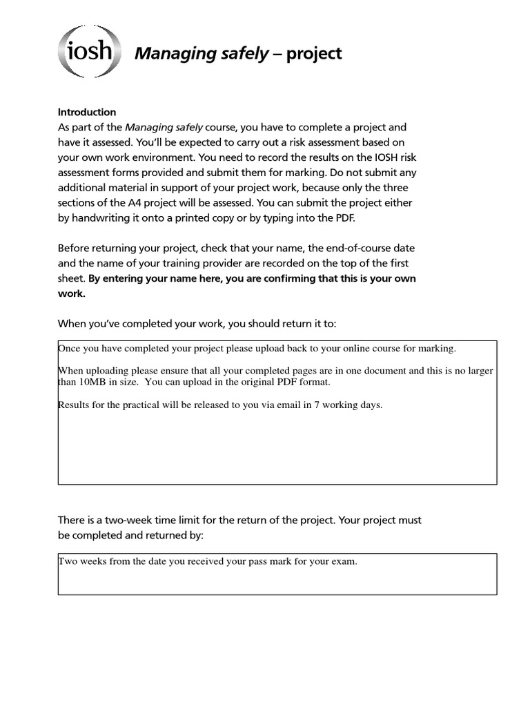 IOSH MS Project Assessment (v4.0) | PDF | Risk Assessment | Risk