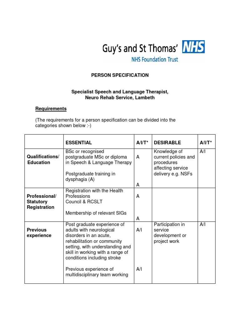 Specialist Speech Therapist Job Specs | PDF | Career & Growth | Computers