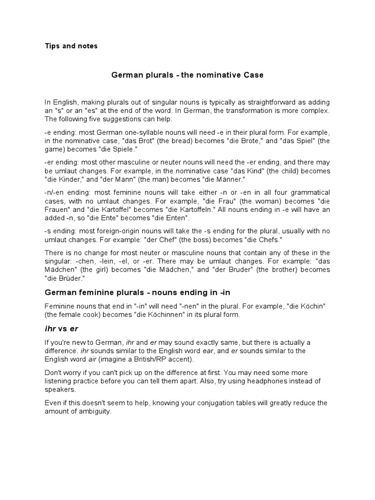 German Plural Formation Guide | PDF | Grammatical Gender | Plural