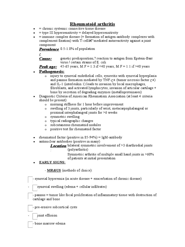Rheumatoid Arthritis Prevalence Cause Peak Age PDF Arthritis