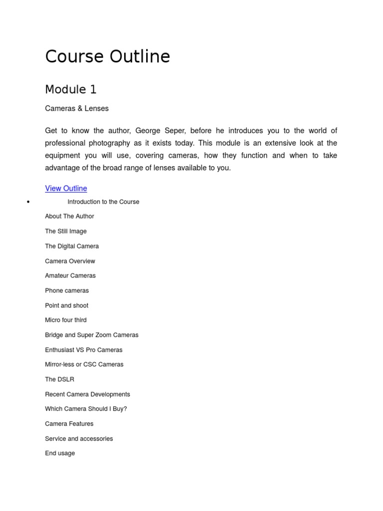 Advanced Photography Course Outline | PDF | Camera Lens | Camera