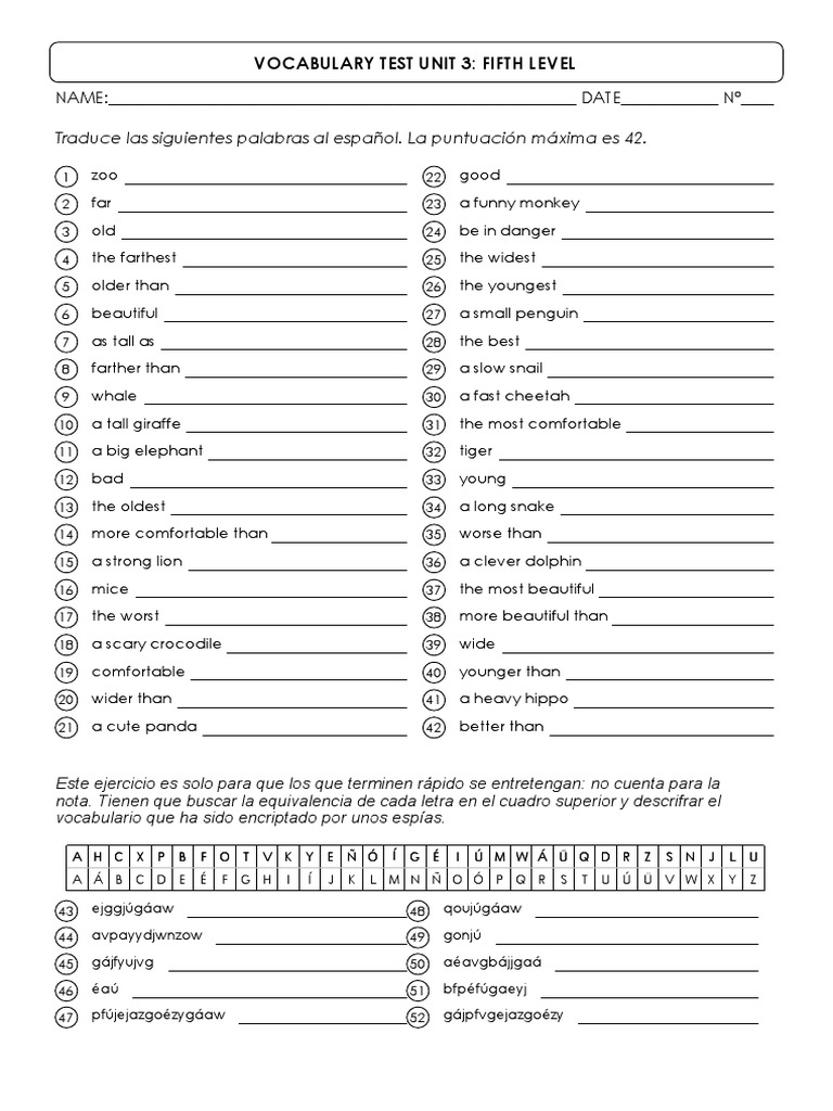 Vocabulary Test Unit 3: Fifth Level | PDF | Language Arts & Discipline ...