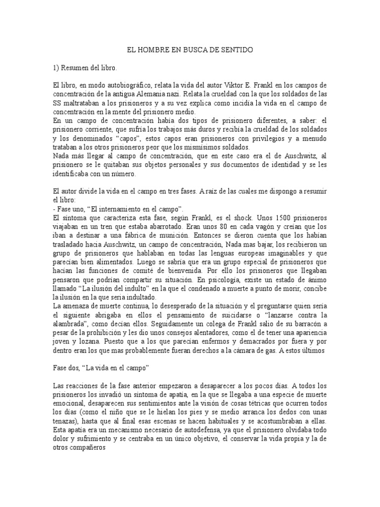 El Hombre en Busca de Sentido (Ensayo) Conceptos psicologicos Sicología y ciencia cognitiva