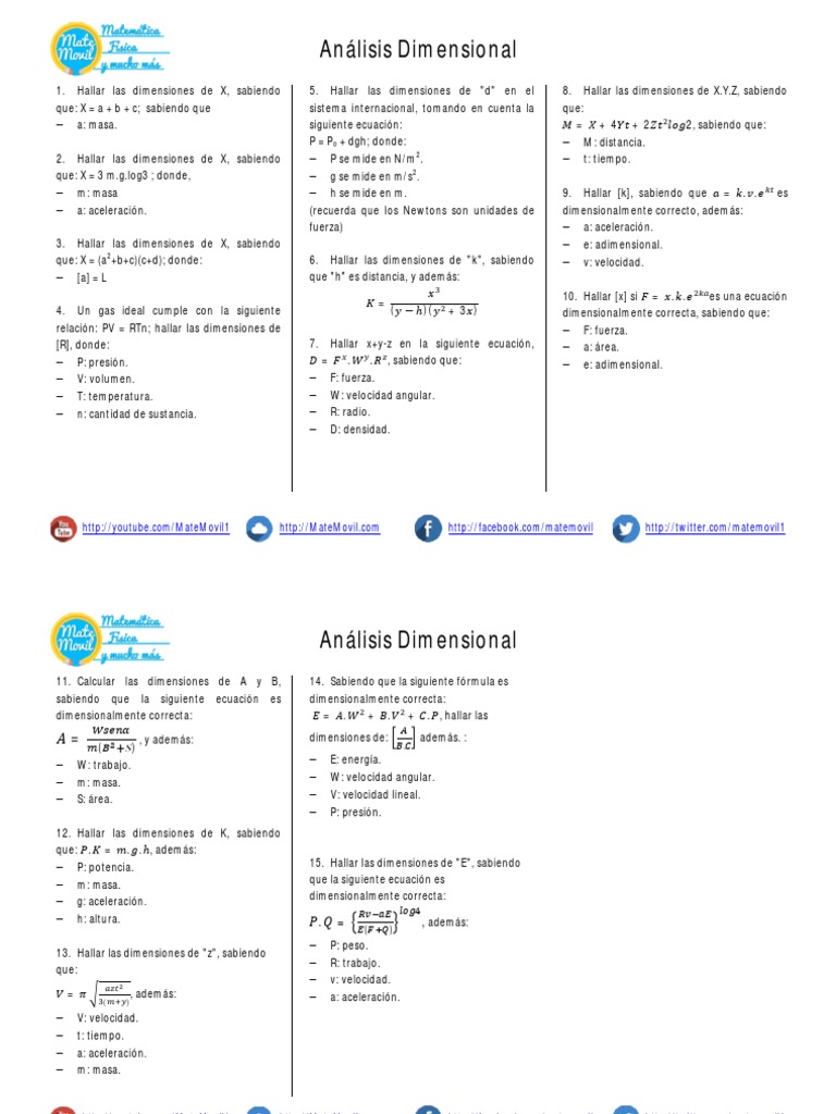 Ejercicios De Analisis Dimensional Nivel Universitario