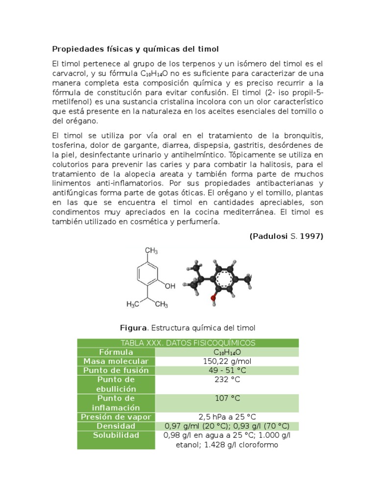 Propiedades y usos del timol | PDF | Química | Productos quimicos