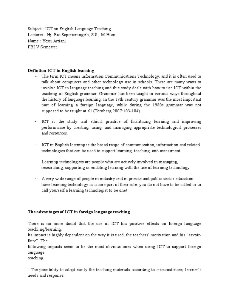 ICT in English Learning | PDF | Educational Technology | Language Education