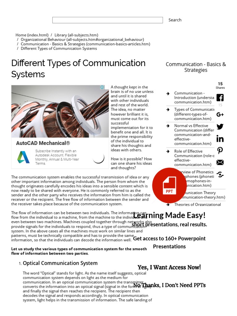 Different Types of Communication Systems PDF Communications System