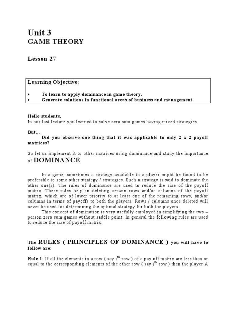 Dominance Principles in Game Theory | PDF | Matrix (Mathematics