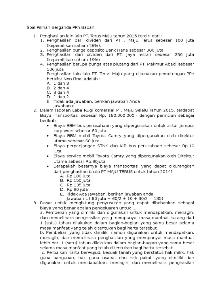 Contoh Soal Dan Jawaban Pph Badan Uskp Brevet B - Menjawab Soal