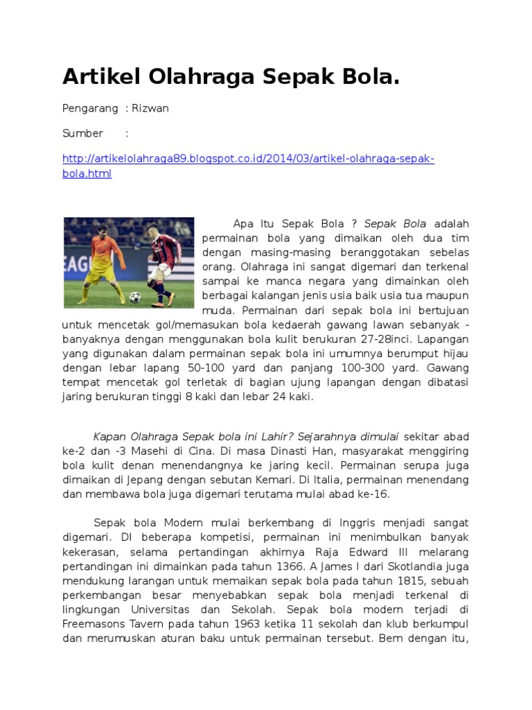 Artikel Olahraga Sepak Bola