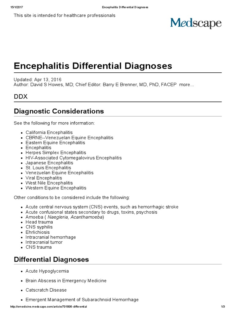 Encephalitis Differential Diagnoses PDF