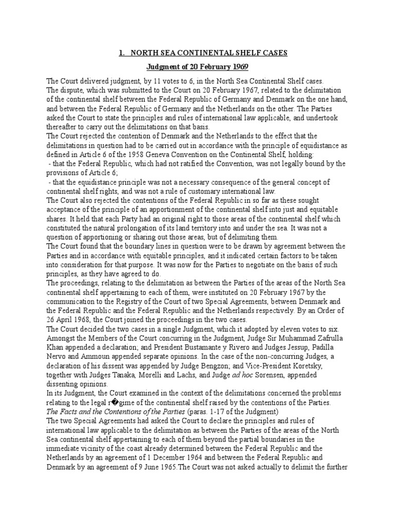 North Sea Continental Shelf Cases | PDF | Contras | Treaty