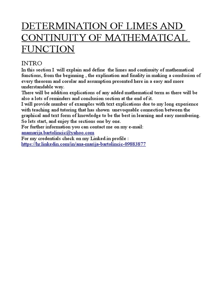 Definition of Limes and Continuity of Function PDF Continuous