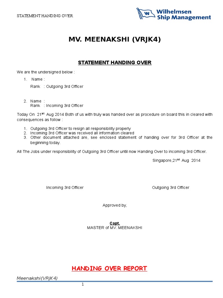 Third Officer Handover Procedures | PDF | Shipping | Ships