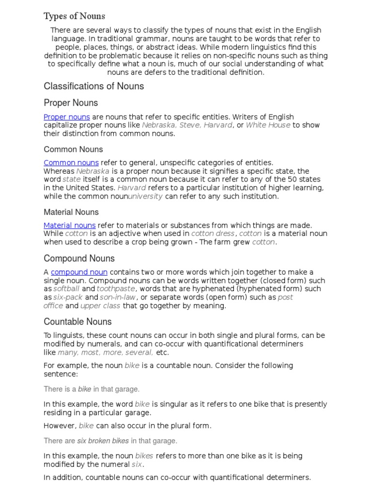 Types Of Nouns PDF Noun Plural