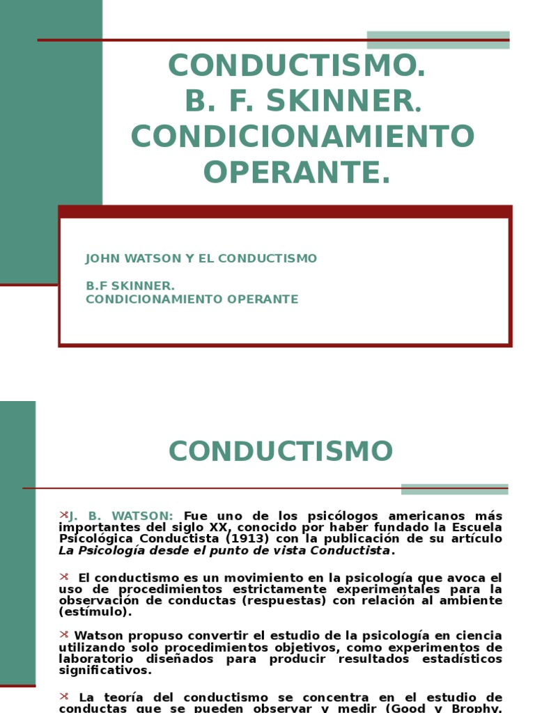 Conductismo: Skinner y Watson | PDF | Behaviorismo | Reforzamiento