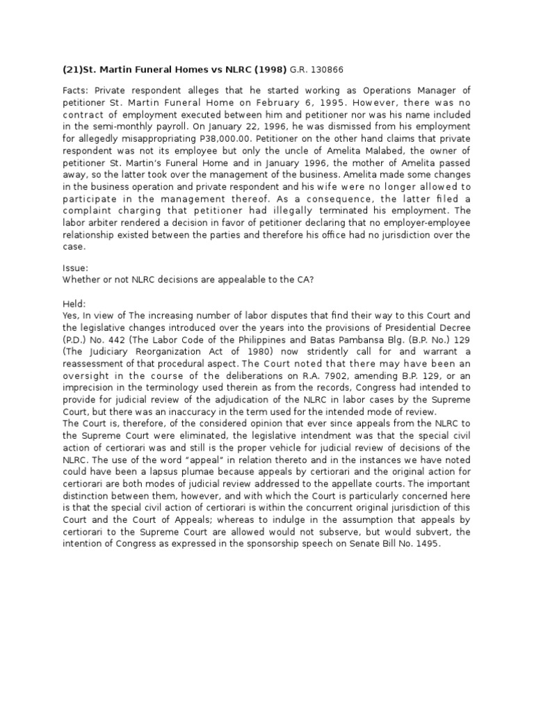St. Martin Funeral Homes Vs NLRC (1998) G.R. 130866 PDF Judgment