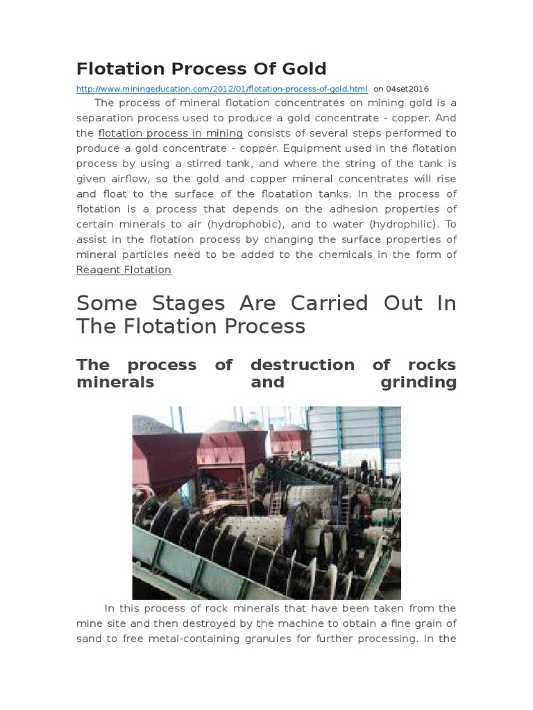 Flotation Process of Gold Chemical Substances Industrial Processes