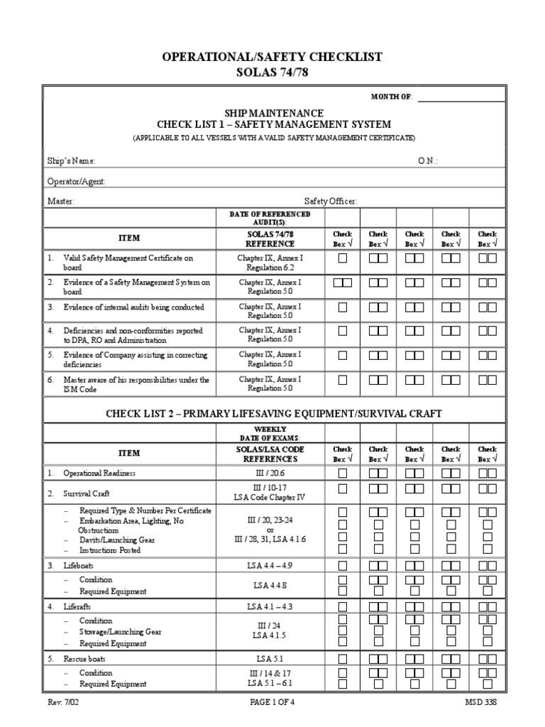 MSD 338 (Operation Safety Checklist) Safety Transport