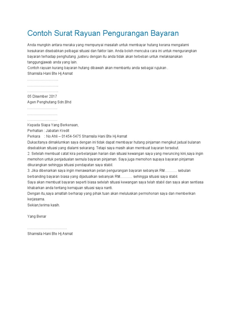 Contoh Surat Rayuan Rasmi Epf