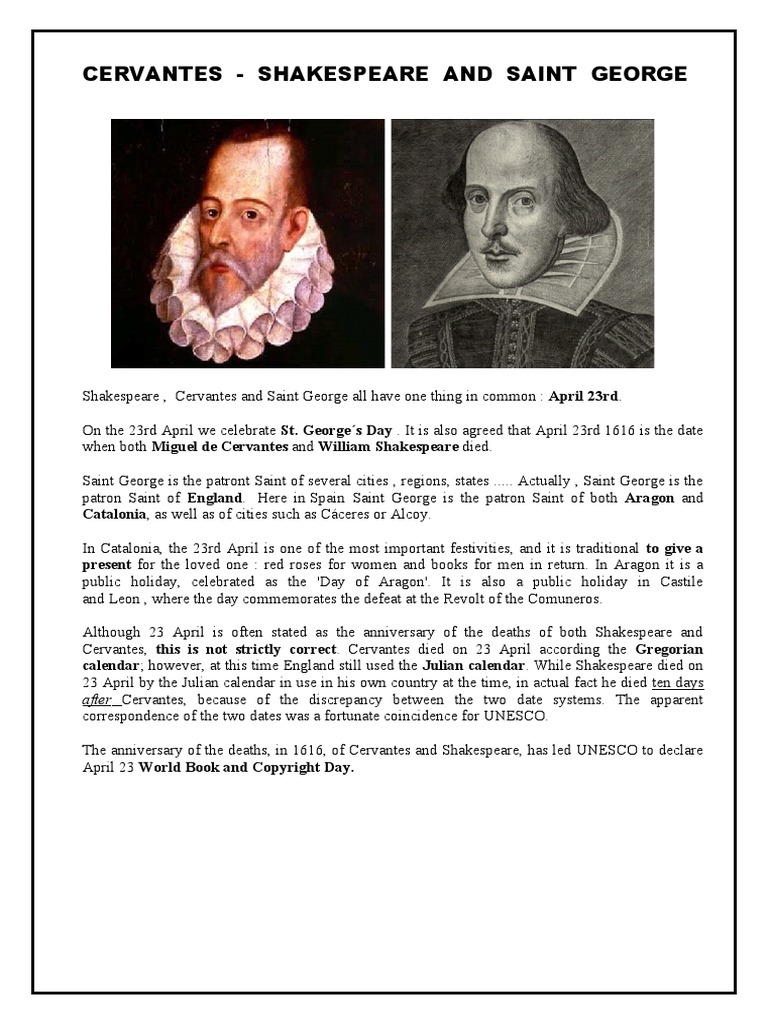 Cervantes, Shakespeare, and St. George Day | PDF