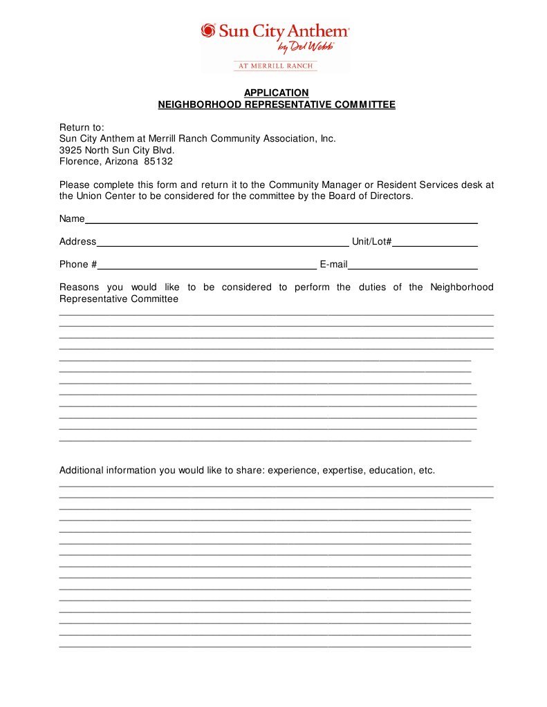 Neighborhood Representative Committee Application | PDF | Business