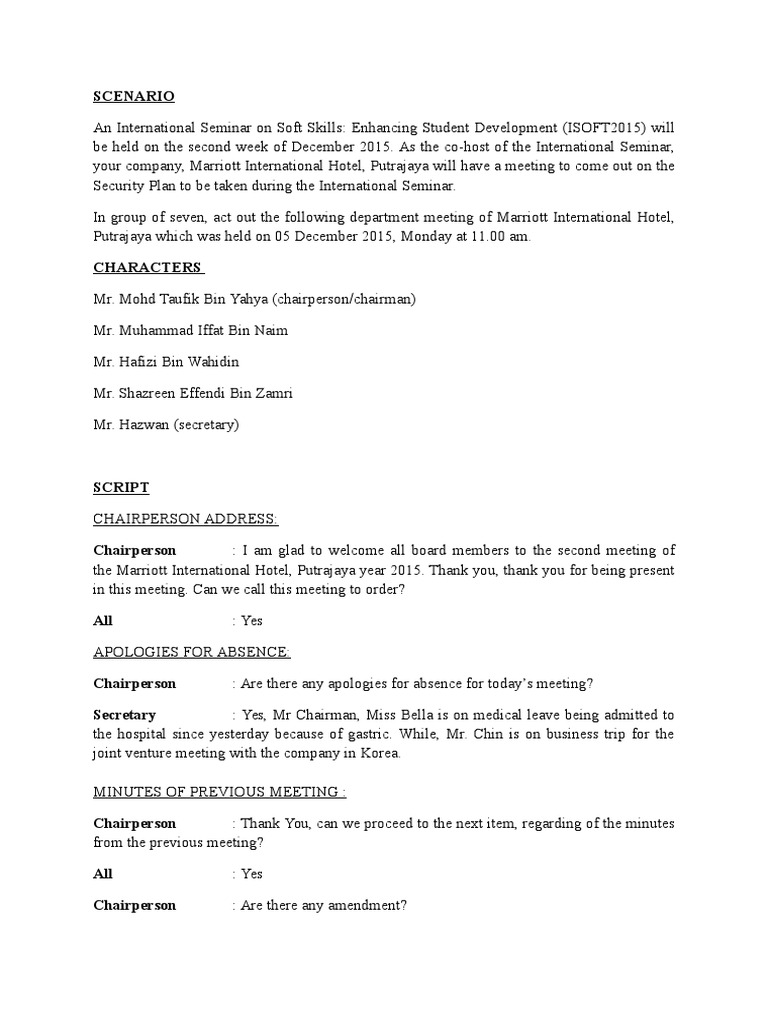Mock Meeting Pdf Closed Circuit Television Chairman