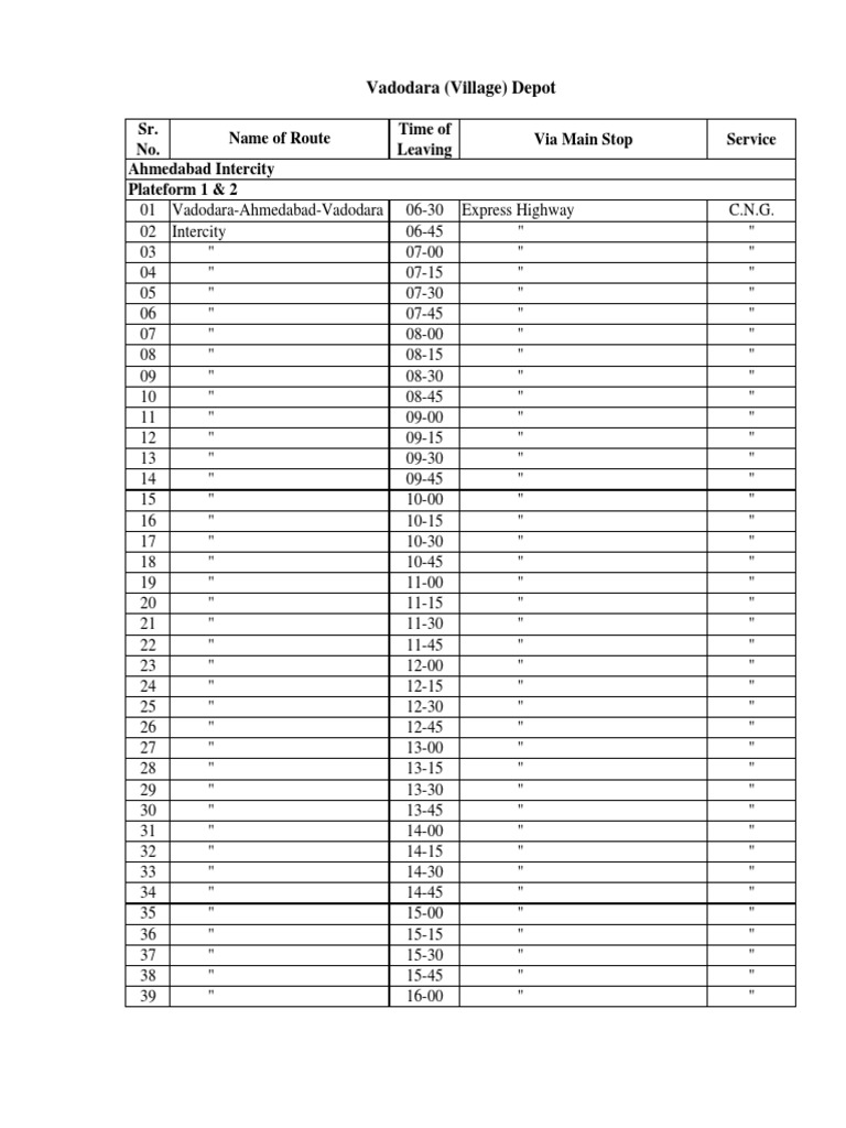 GSRTC Baroda Time Table Business