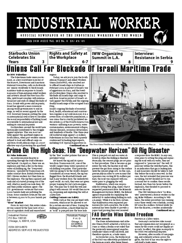 Industrial Worker Issue 1727, July 2010 Industrial Workers Of The World Gaza Strip