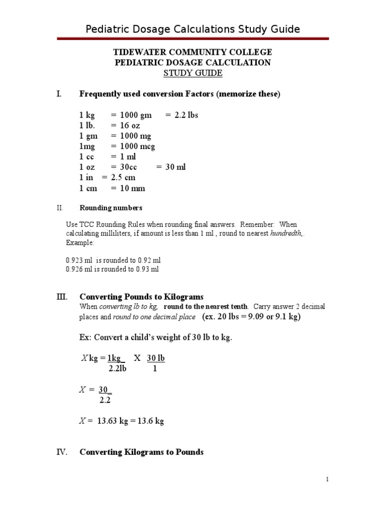 Picture of Pediatric Dosage Calculation Study Guide | PDF | Pound (Mass) | Dose ...
