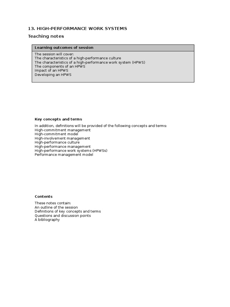High-Performance Work Systems Overview | PDF | Human Resource ...