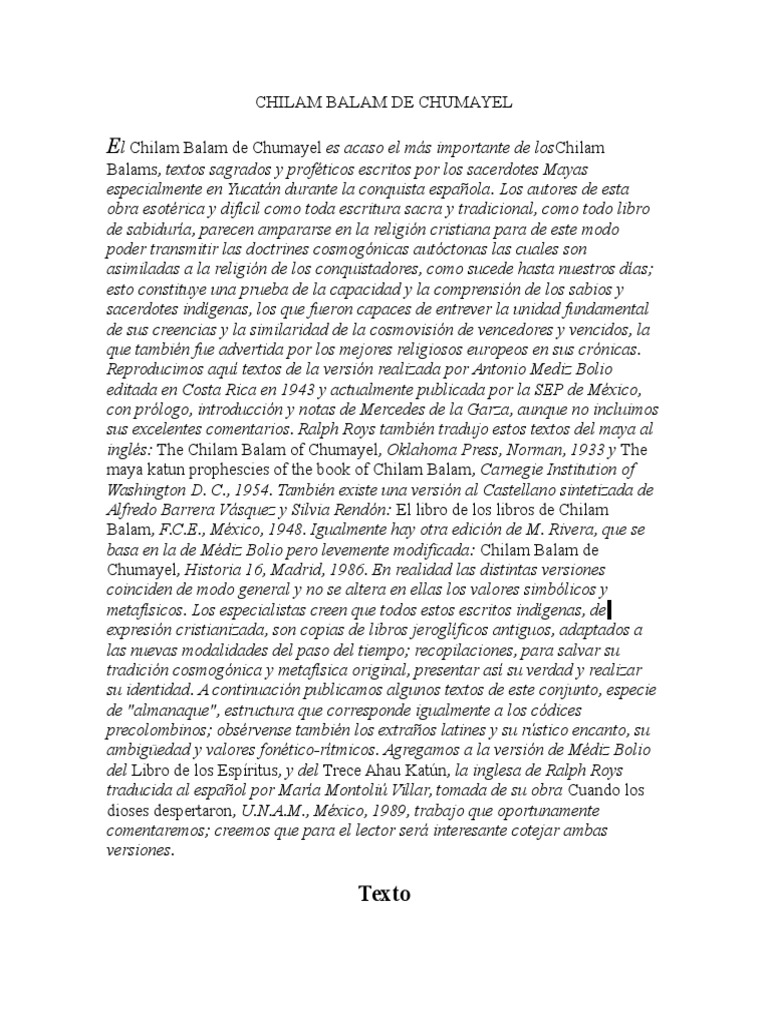 Chilam Balam de Chumayel: Texto Sagrado | PDF | Gracia divina ...