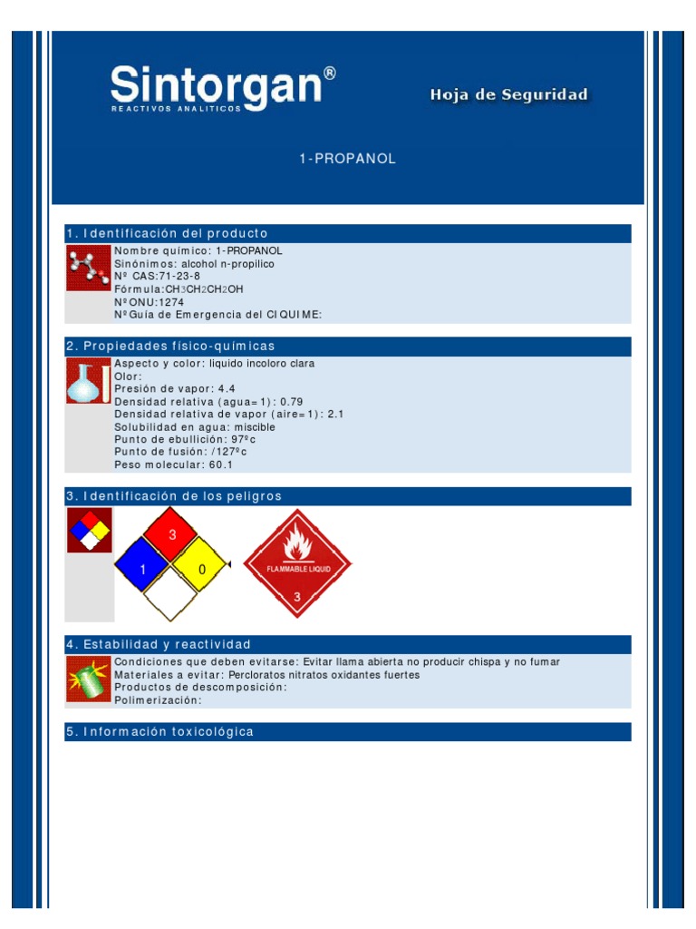 1 Propanol PDF | PDF | Incineración | Agua