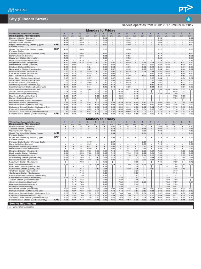 Belgrave Line Train Timetable 2023 | PDF | Disability | Accessibility
