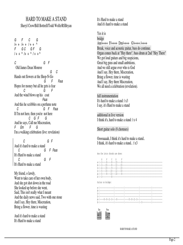 Hard To Make A Stand G F C G F GC GF G PDF Rock Music Music Industry